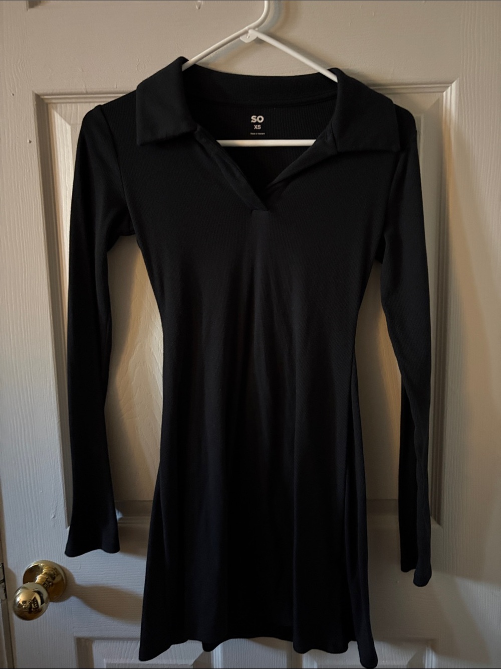 SO Black Long Sleeve Polo-Style A-Line Dress NWOT